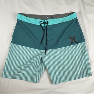 EUC Hurley Hybrid Board Shorts Green Stripes 36